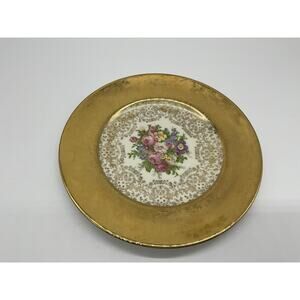 Vintage Gold Porcelain Luncheon Plate Floral Center 22K Gilt Trim Victorian